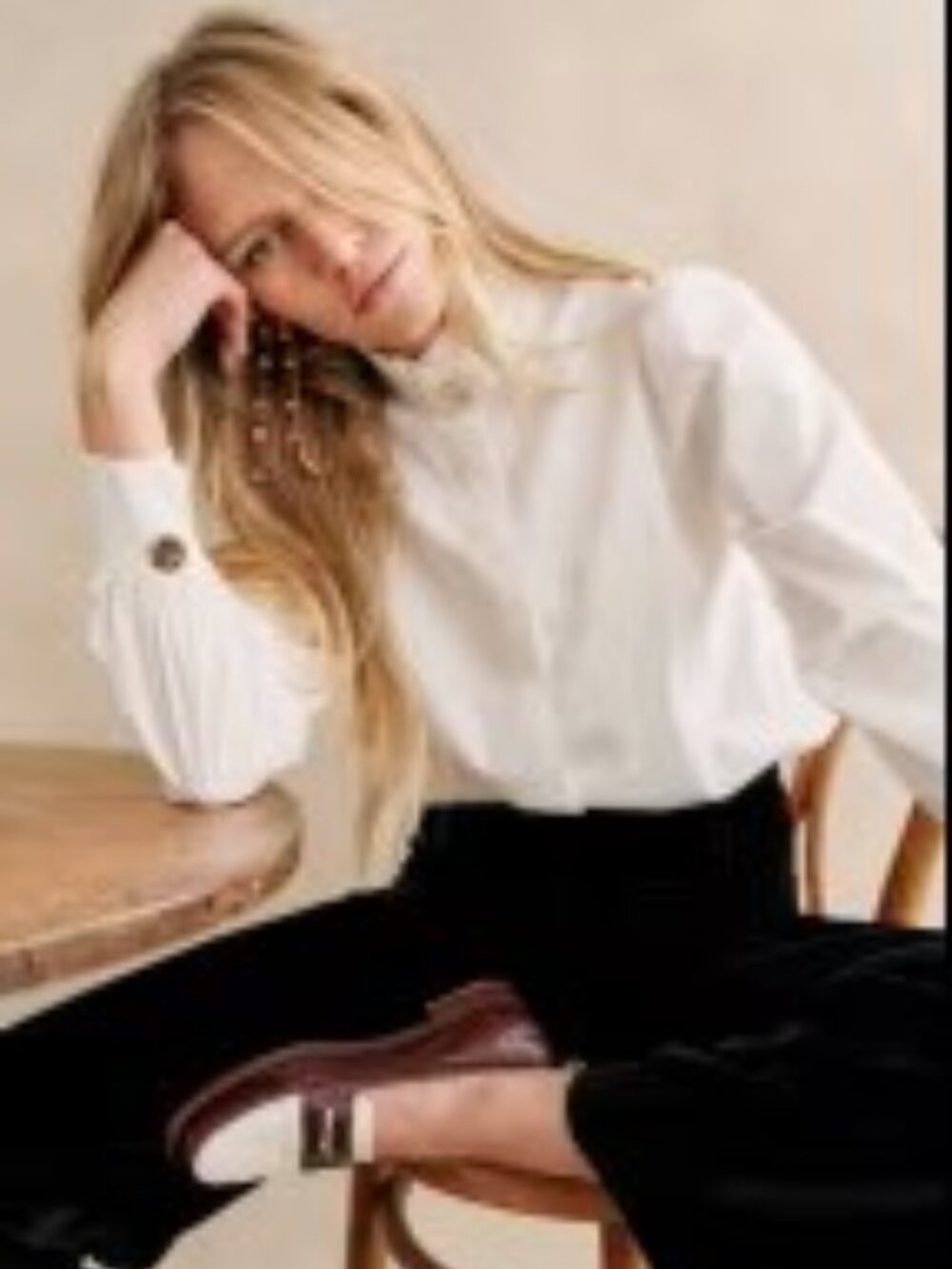Sezane Elegant Ambre Blouse in Ecru, Gold Buttons at Cuffs, Neck, Size 10, 42